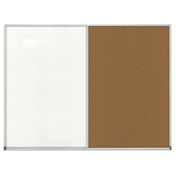 United Visual Products Double Door Radius Corkboard, 60"x36", Sat UV7004RC-SATIN-BUFF - main